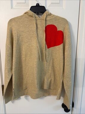 LOFT Beige Hoodie Sweater with Red Heart